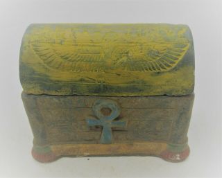 Ancient Egyptian Stone Box With Depiction Of Isis