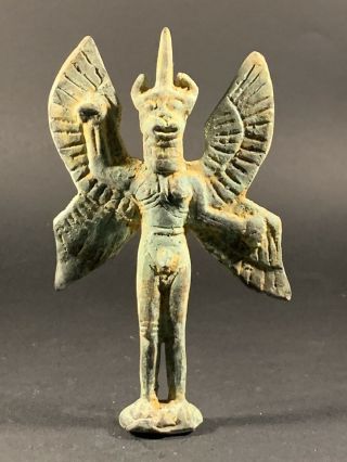 Very Rare Ancient Luristan Bronze Horned Devil / Angel Of Death Statue Ca 1000bc