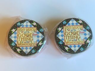 2 Mary Engelbreit Too Much Of A Good Thing 2 " Round Trinket Gift Boxes