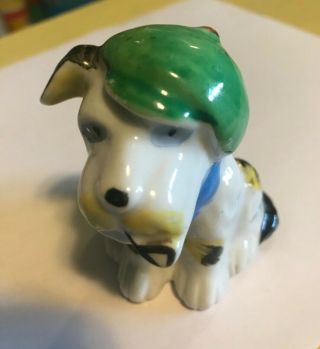 Vintage Porcelain Dog Figurine Dog With Hat And A Pipe Occupied Japan
