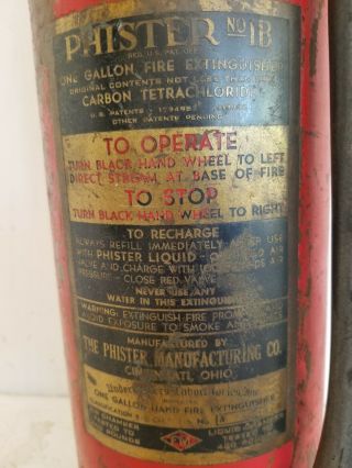 Vintage Phister No.  1B Copper,  Brass Hand Pump Style Fire Extinguisher,  1 Gallon 2