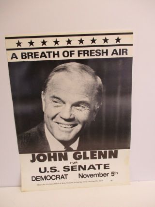 Democratic Nasa Mercury Astronaut John Glenn Ohio Senator Campaign Photo Poster