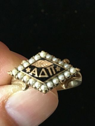 Antique Gold Alpha Delta Pi Sorority Ring With Pearls