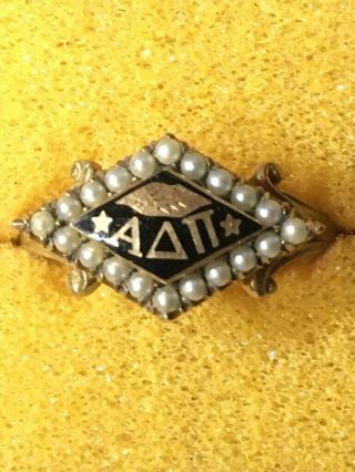 Antique Gold Alpha Delta Pi Sorority Ring with Pearls 2