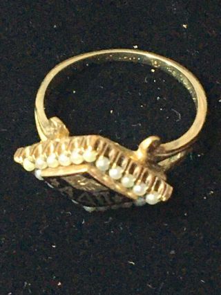 Antique Gold Alpha Delta Pi Sorority Ring with Pearls 3