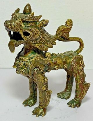 Ancient Chinese Bronze Statue Foo Dog Guardian Lion Dracon Sculpture 110mm 298gr