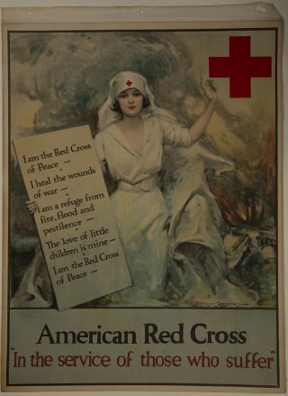 Rare Wwi Era American Red Cross Nurse Patriotic Poster Charles Bosseron Chambers