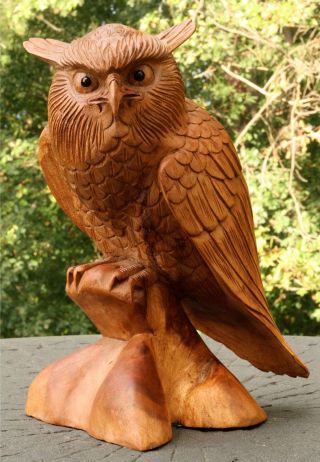 12 " Large Wooden Owl Statue Hand Carved Sculpture Figurine Art Home Decor Gift