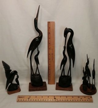 4 Vintage Oriental Birds Carved From Horn
