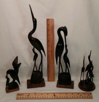 4 Vintage Oriental Birds Carved from Horn 2