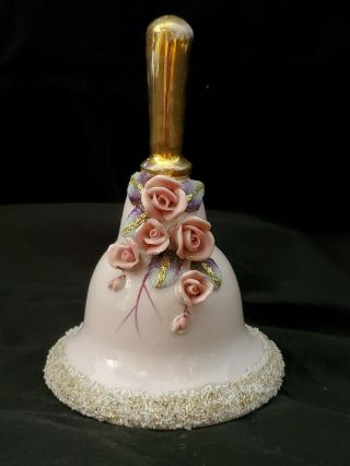 Vintage Pink Porcelain Wedding Bell Roses Flowers 5 1/8 " Tall