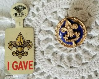 2 Vintage 1950s Boy Scout Lapel Pins Logo Sterling And Tin I Gave