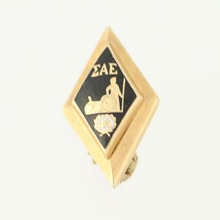Sigma Alpha Epsilon Badge - 14k Gold Vintage Black Enamel Fraternity Pin