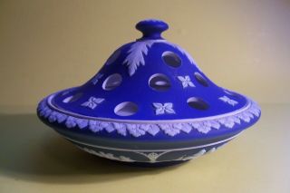 Vintage Wedgwood Cobalt Blue Jasperware Potpouri Jar,  L - E 113