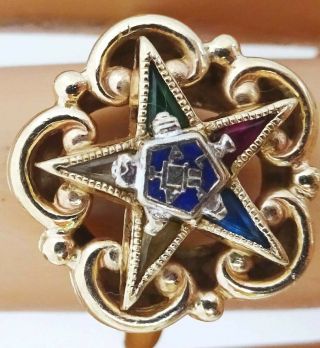 Vintage Solid 10k Gold Multi Color Jeweled Masonic Eastern Star Ring Size 8
