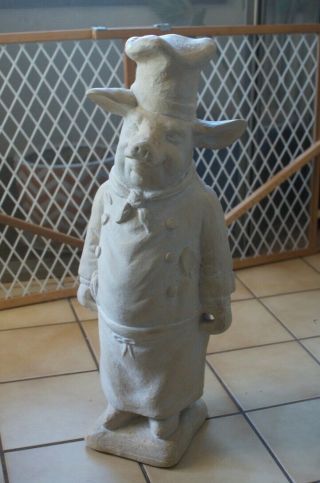 Rare Large Vintage Spanish Clay Pig Chef Cast Statue French Kitchen Menu