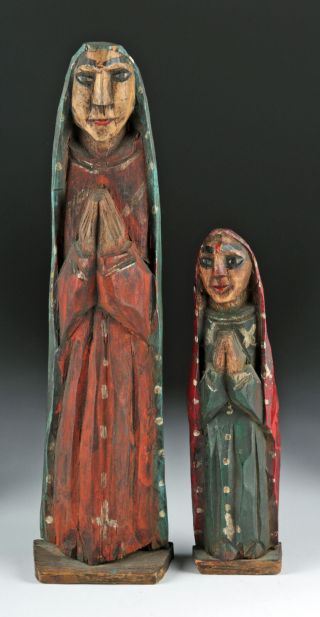 Early 20th C.  Mexican Wood Santos - Virgin Mary (pr)