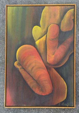 Vintage Oil Painting Abstract Nude Woman Portrait Expressionist Mid Century Mcm