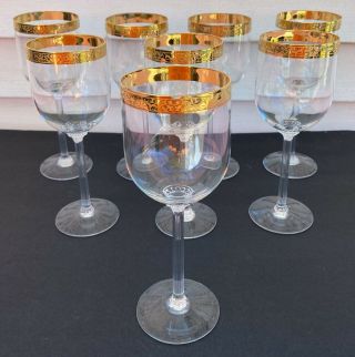 Vintage Set Of 8 Lenox Crystal Wine Glasses Gold Rim Fine Crystal Ec