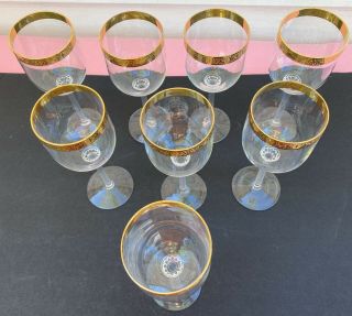 Vintage Set of 8 Lenox Crystal Wine Glasses Gold Rim Fine Crystal EC 2