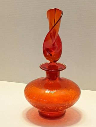 Vintage Rainbow Glass Crackle Decanter Bottle And Stopper Tangerine