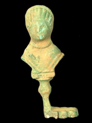 Rare Ancient Roman Bronze Period Key With Bust - 200 - 400 Ad (1)