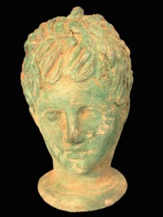 Rare Roman Bronze Period Headed Balsamarium Drinking Bust 200 - 400 Ad (1)