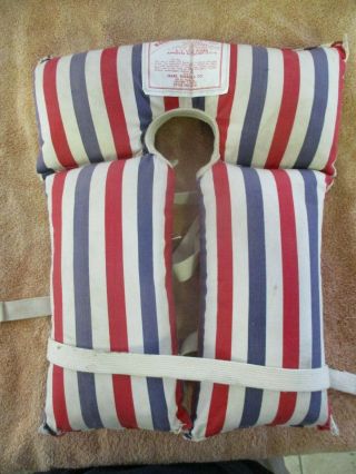 Vintage Striped Red White & Blue Life Vest Jacket Cks - 1 Aa Elgin Child By Sears