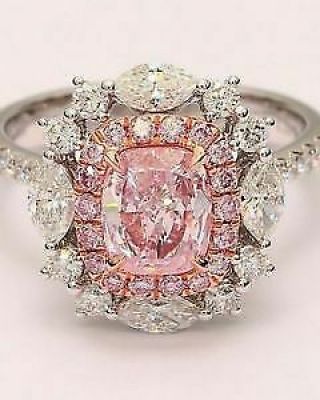 Vintage Engagement Wedding Ring 2.  32 Ct Pink Cushion Diamond Ring 14k Gold Over
