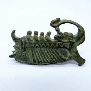 Greek Ancient Artifact Bronze Fibula With Galley