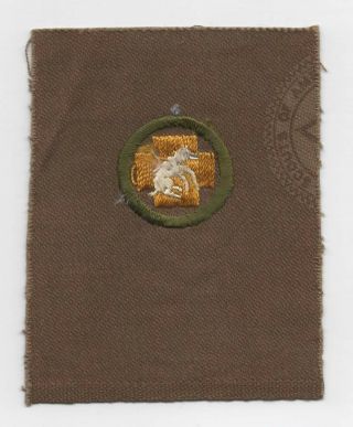 First Aid to Animals Merit Badge,  Type AA (1911 - 19),  Uncut 3 1/8 x 4 