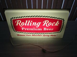 Vintage Rolling Rock Premium Beer Lighted Sign Double Sided Hanging Latrobe