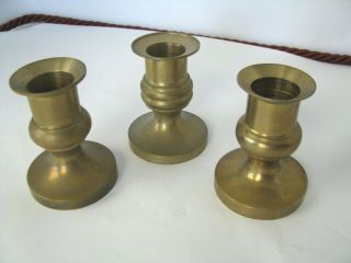 3 Vintage Brass Small 2 5/8 " Candle Stick Holders Antique Early Taper Incense