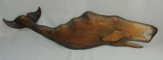 Vintage Whale Hand Carved Nantucket Wood Sperm Whale 50 " Long Signed M.  B