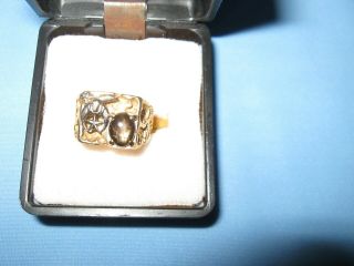 Vintage Masonic Shriner Ring With Brown Stone - Marked 14p Hollands Size 7.  5