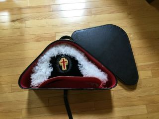 Masonic Knights Of Templar Plumed Hat/gold Around Red Cross Hat In Orig Case