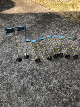 Vintage Golf Putting Green Hole Markers Flags Pins Cast Iron Base 1 - 9