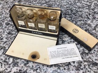 Vintage Chanel Perfume Set (4) Glass Scent Bottles & Box