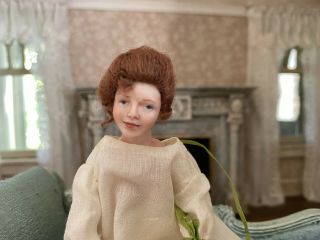 Vintage Miniature Dollhouse Doll Joan Blackwood? Porcelain Sculpted Auburn Hair