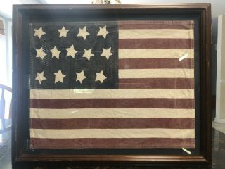 Framed Vintage Handmade 13 Star American Flag 21 " X 17 "
