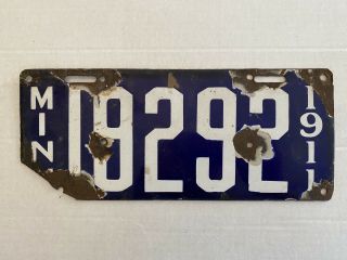 Vintage 1911 Minnesota Porcelain License Plate Tag 15818292