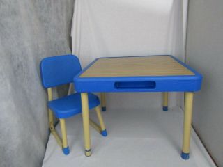 Vintage Fisher Price Arts & Crafts Table 1 Chair Child Kid Size Blue