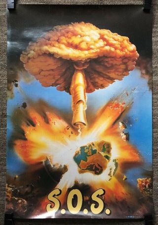 Sos Anti War Peace Poster Vintage Pin - Up Earth S.  O.  S.  Mushroom Cloud