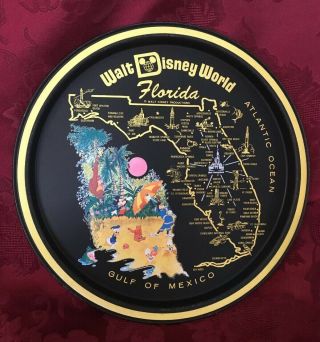 Vintage Florida State Tin Tray Round 10 3/4” Souvenir Collectible Plate