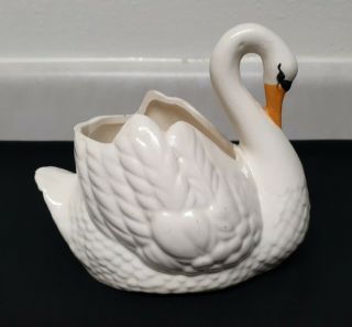 Vintage White Ceramic Swan Planter 6 