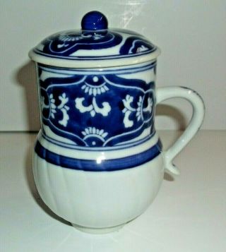 Blue And White Porcelain Coffee/ Tea Mug With Lid Mma Made In China