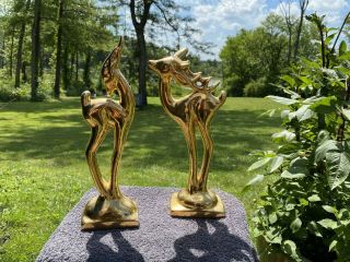 Art Deco Pottery Deer Figurine W/ Gold Trim Statue Pair Vintage Decor