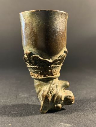 Scarce Ancient Crusaders Bronze Wine Cup Decorated With Tiger Head Circa 1100 Ad