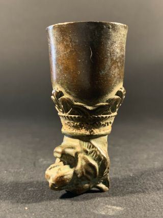 SCARCE ANCIENT CRUSADERS BRONZE WINE CUP DECORATED WITH TIGER HEAD CIRCA 1100 AD 2