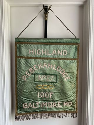 Antique Ioof Odd Fellows Rebekah Lodge Silk Embroidered Wall Banner Baltimore Md